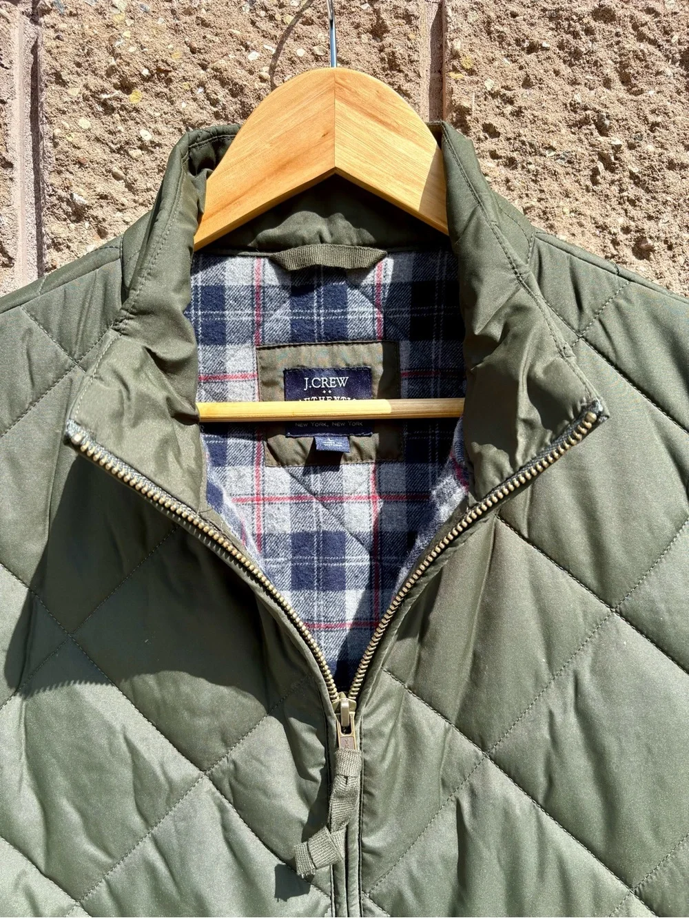 J. Crew Authentic Outerwear Men's Quilted Flannel Lined Olive Green Vest